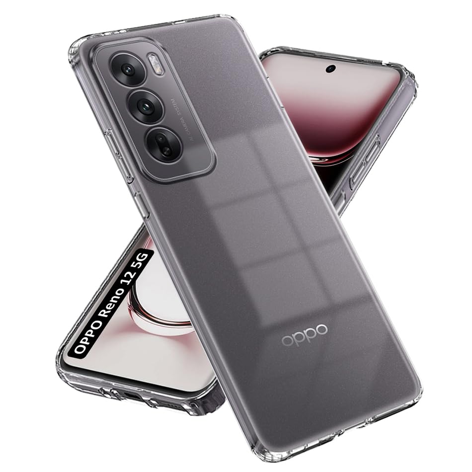 Image of Fashionury Crystal Clear Case for Oppo Reno 12 5G | Yellowing Resistance | Transparent TPU Silicone | Raised Camera Lips | Slim Transparent Cover