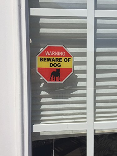 Beware Of Dog Sign, Warning Window Stickers - 5 Inches Round - Dogs, Pitbull Inside Window Clings - No Residue - Reusable - Easy To Remove Vinyl Decals #TOP3