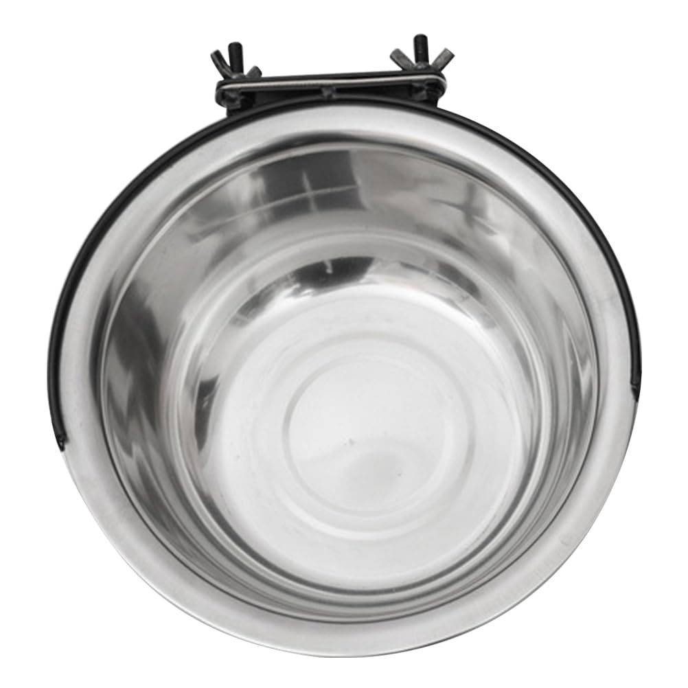 VILLCASE Dog Feeding Bowls, 250ml Hanging Pet Water Bowls Stainless Steel Food Bowls Anti-overturning Dog Cage Bowl with Bolt Holder for Pet Dogs Cats Birds, Silver