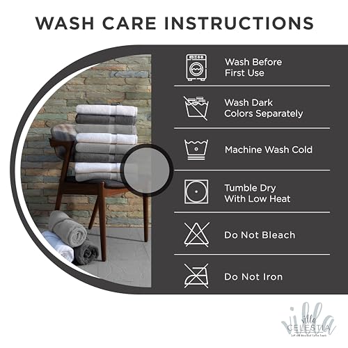 Image of Villa Celestia Cotton Hand Towels Set of 4, 16 x 28, Oeko-TEX Certified, Quick Dry, Black