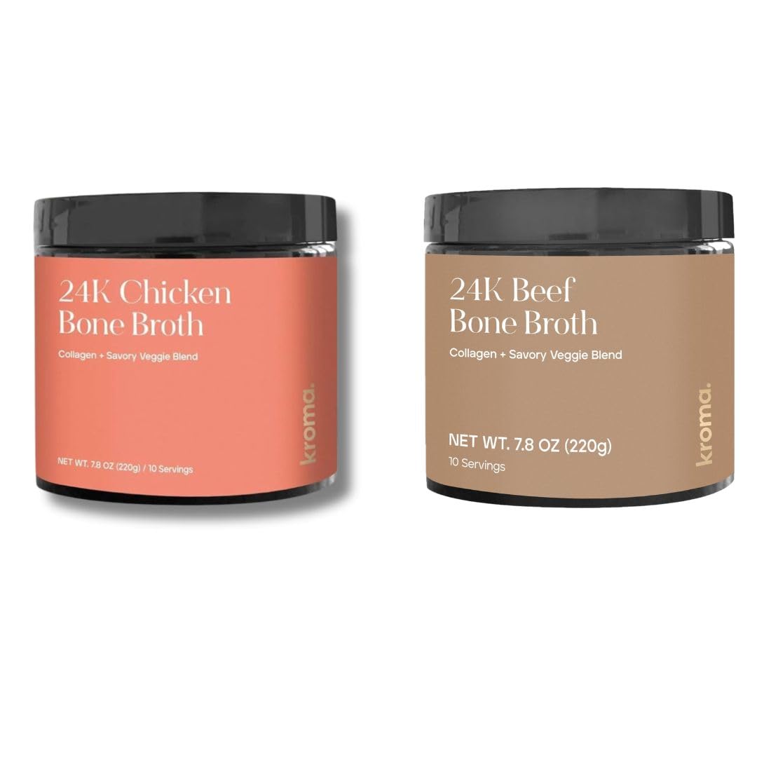 Kroma Bone Broth Duo – Chicken + Grass-Fed Beef | High-Protein, Gut-Friendly Wellness Broth for Daily Rituals & Immune Support