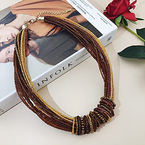 Bocar Chunky Statement Colorful Seed Beads Women Choker Collar Necklace (Nk-10314-Brown) #TOP2