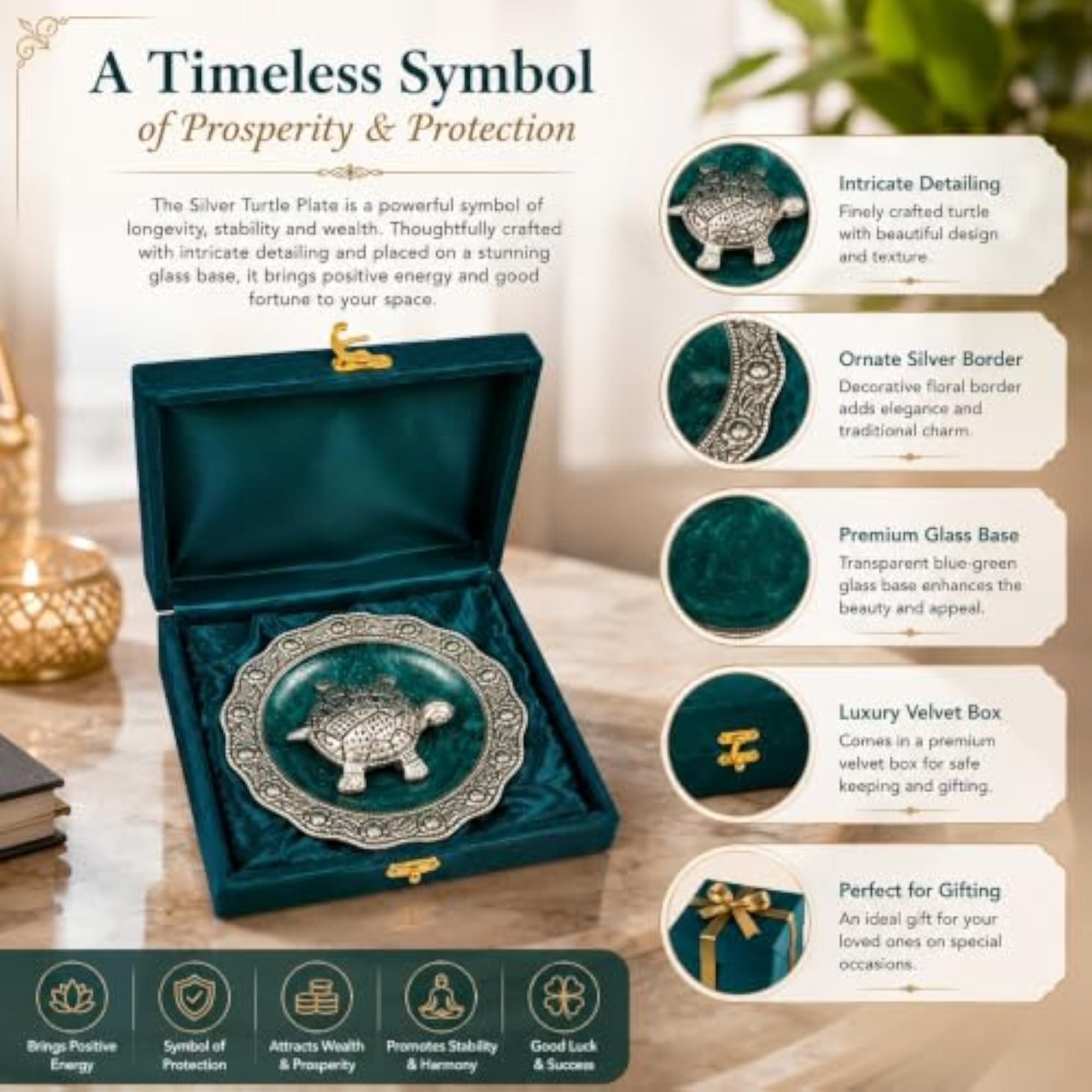 Silver-Plated Vastu Turtle Decorative Plate