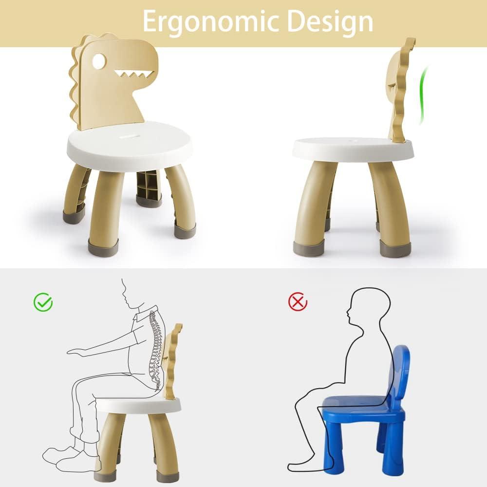 Toddler Chair,Plastic Kids Dino Chair,Sturdy Durable and Lightweight Toddler's Activity Chairs,Anti-Slip Ergonomic Design Kids Step Stool,Indoor or Outdoor Use for Boys Girls Aged 2+ (Yellow) image 5