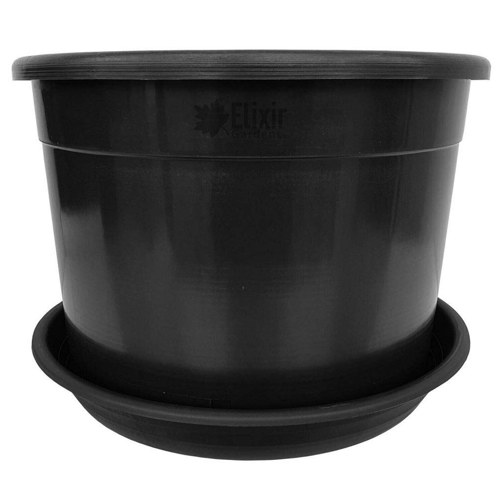 Elixir Gardens Strong Black Recycled Plastic Plant Pot and Saucer Set | Various sizes (from 32 to 80 litre) | Flower, Tree, Shrub, Plant | 4x 32 Litre Pot & Saucer โ image 1