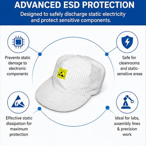 Image of Rojex Blue ESD Cleanroom Cap - Anti-Static, Unisex Headwear for Labs, Electronics, Assembly & Static-Sensitive Work - Polyester, Machine Washable