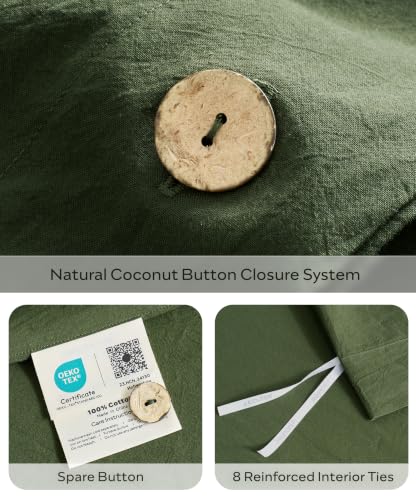 Image of JELLYMONI 100% Washed Cotton Duvet Cover King (Olive Green, 104 inchx90 inch)