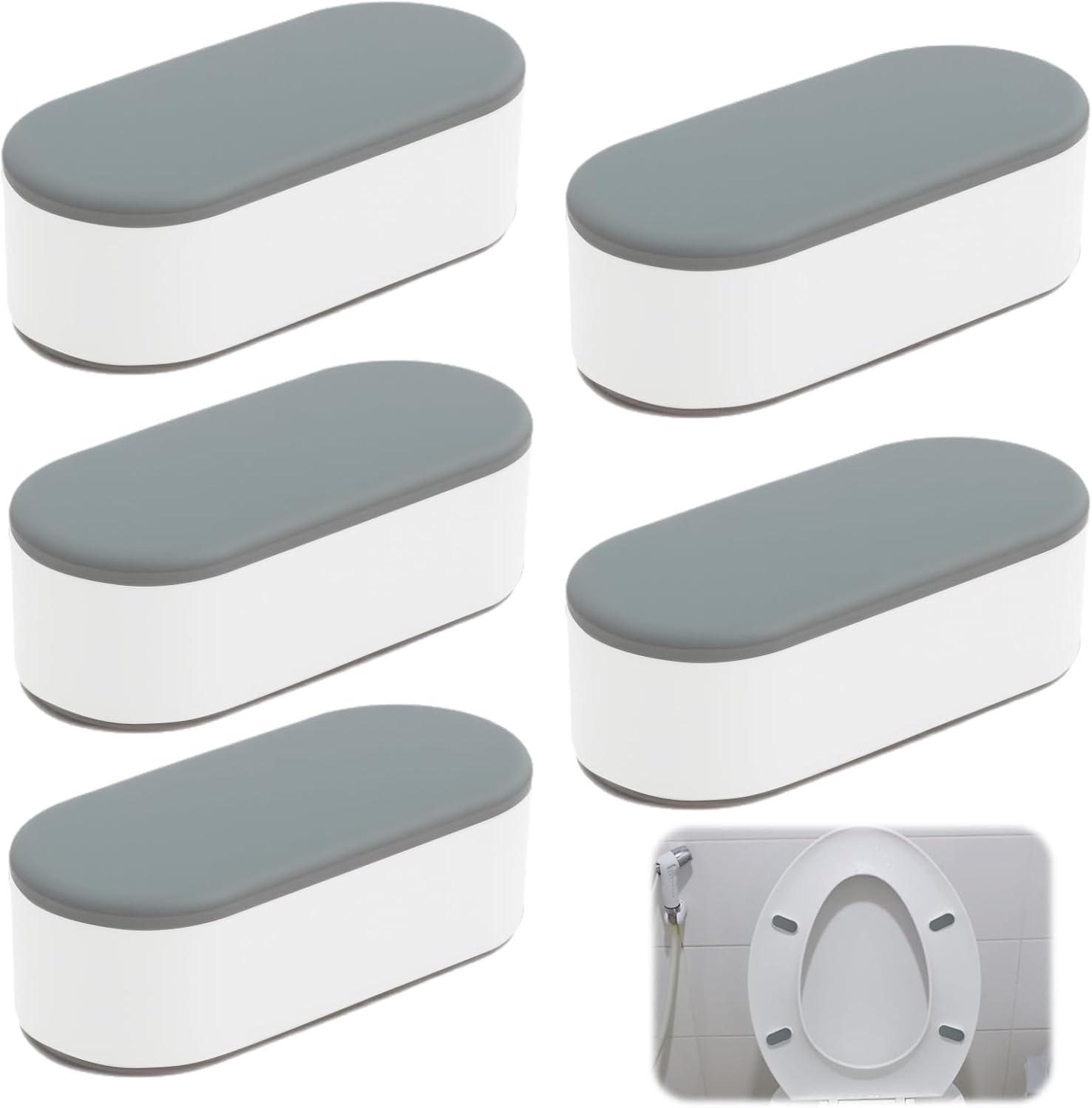 5 Pcs Toilet Seat Bumpers for Use With Bidet Premium Rubber Toilet Seat, Silent Cushioning Pads, Stops Sliding Wobbling Universal Fit Round Oval Toilets