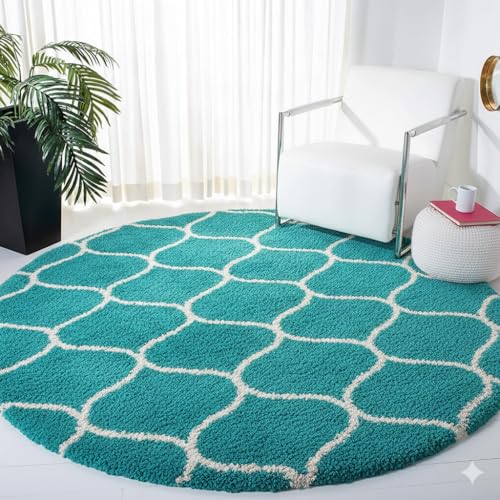 Image of Premium Antiskid Shaggy Carpet /Rug Plain Fur Rectangular Rugs,Soft Microfiber for Bedroom,Living Room,Kids Room,Hall etc (Turquise mandir, 3X3 FEET Round)