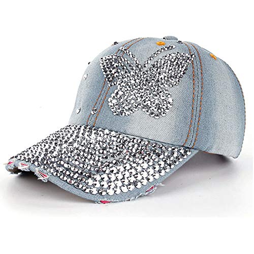 MILAX Baseballmütze Damen Mädchen Denim Blumen Diamant Baseball Cap Damen Mütze Jeans Kappe Basecap mit Glitzer