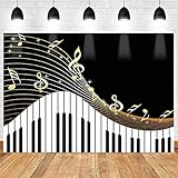 MEETSIOY 10x7ft Abstract Photography Backdrop Black and White Piano Keys Music Symbols Party Photo Booth Backdrop
