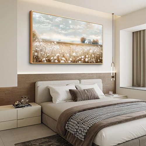 ERQINHUA Large Canvas Wall Decor For Living Room Dining Room Art Prints White Flowers Landscape Painting Wood Frame Wall Art For Kitchen Corridor Bedroom Bathroom Home Decor Aesthetics 30x60 In