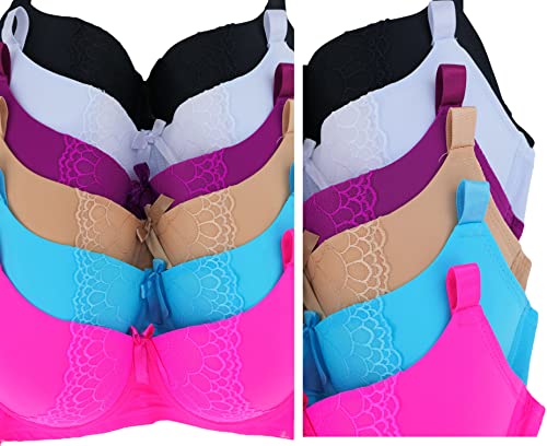 Image of ToBeInStyle Women's Pack of 6 Padded Assorted Styles Supportive Bras Cup Size - A to DDD