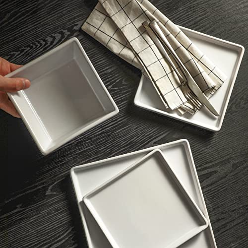 Stone Lain Grace Square Stoneware Dinnerware Set, 12 Piece Service For 4, White #TOP5