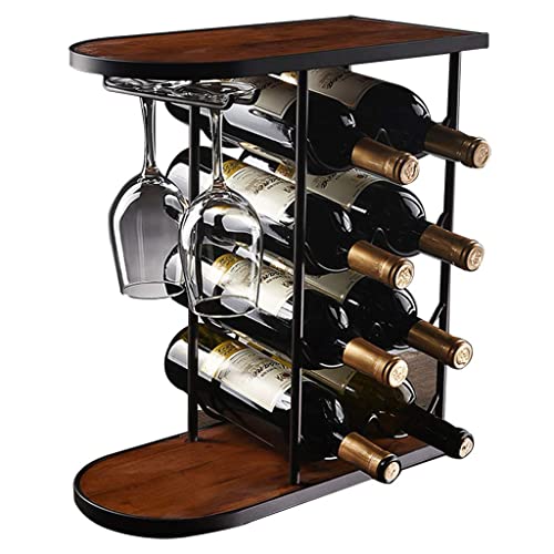 Soporte para 8 botellas y 2 copas con madera y hierro miniatura 1