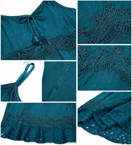 Image of Sakkas Stonewashed Rayon Embroidered Adjustable Spaghetti Straps Long Dress