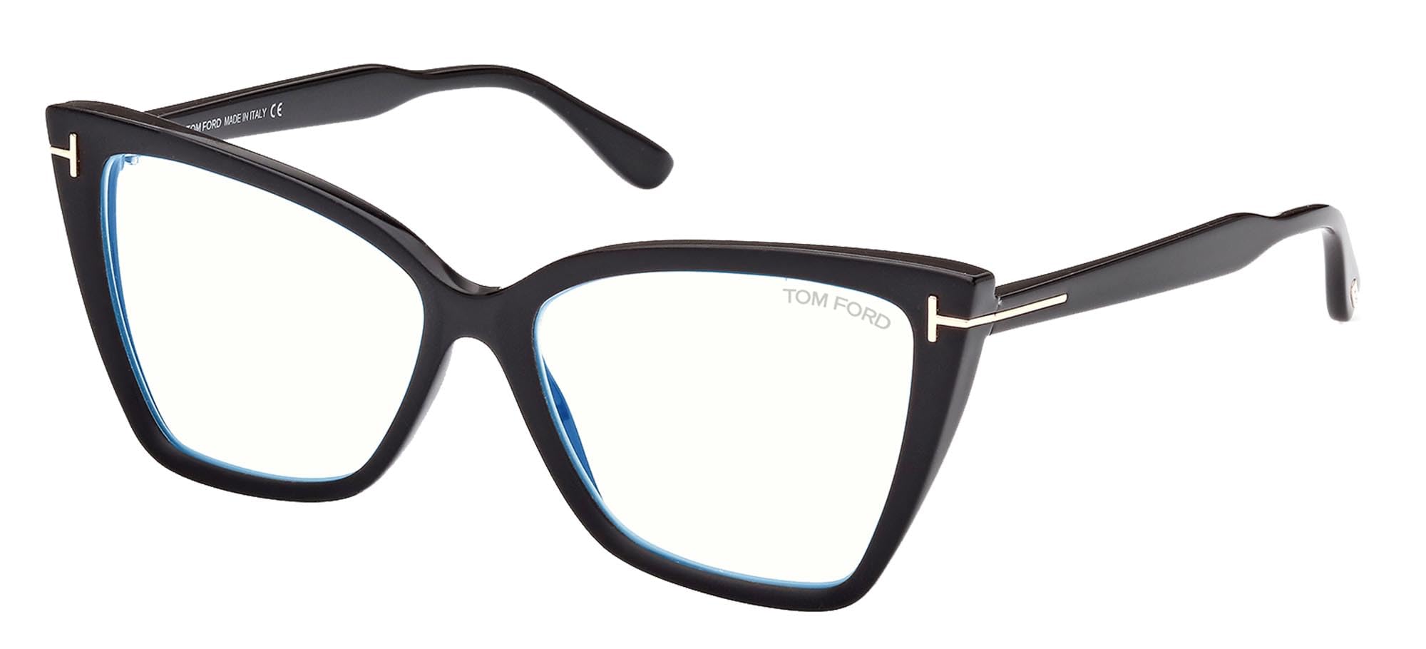 Eyeglasses FT 5844 -B 005 Matte Black, t Logo/Blue Block Lenses