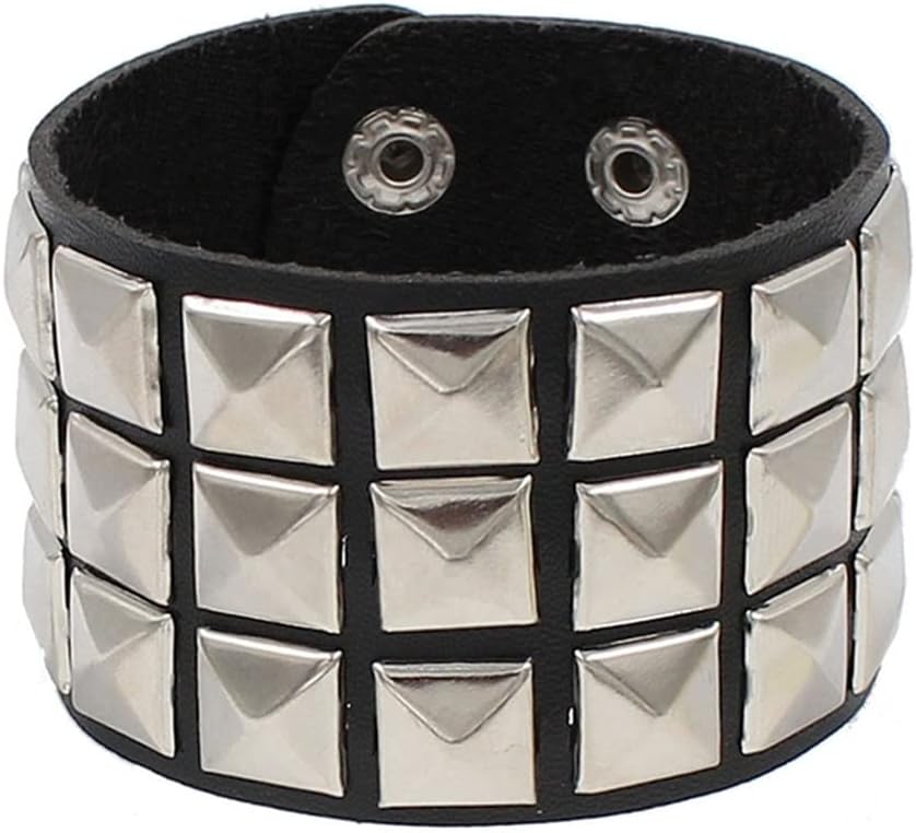 TURTLEDOVE Punk Leather Cuff Bracelet - Wide Rock Leather Wristband with Metal Studded for Party