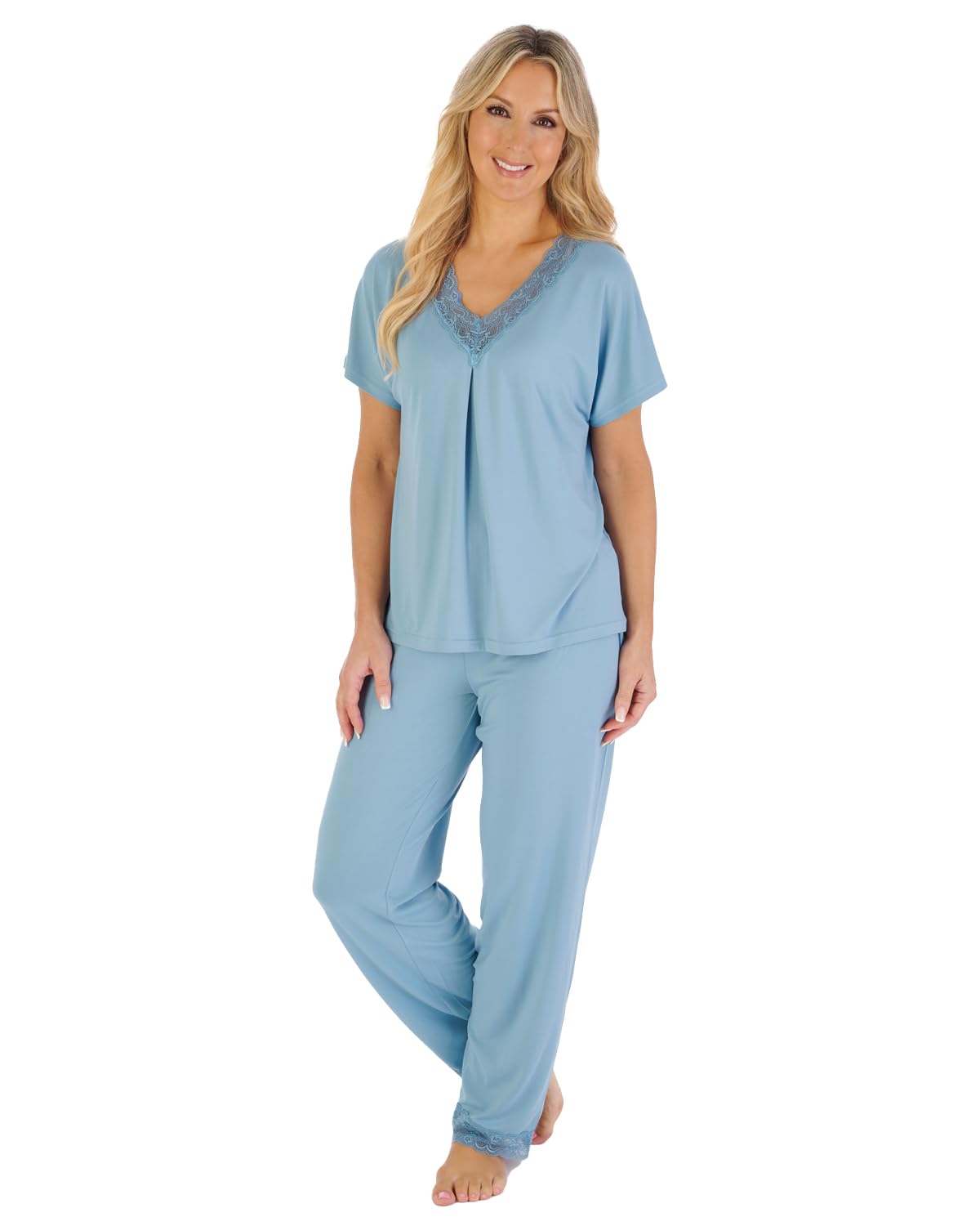 Slenderella Women's Solid Blue Gaspe Supersoft Short Sleeve Pyjama Gl07703 Xl