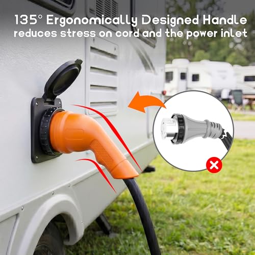 Image of 50 Amp 25 Feet RV /Generator Cord with 135 Designed Handle and Twist Locking Connector, Heavy Duty 6 /3+8 /1 Gauge STW Wire, 14-50P Male and SS2-50R Female for RV Camper and Generator to House
