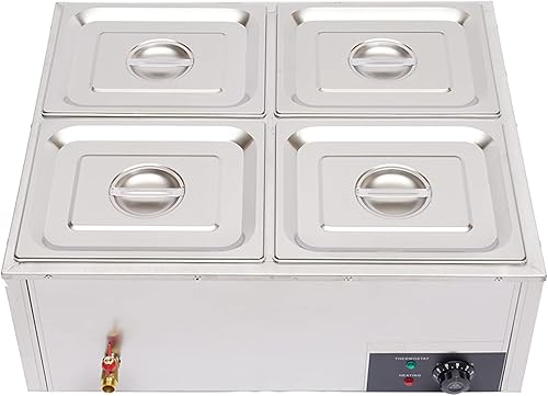 4 sartenes calentador de alimentos comercial servidor buffet bandeja de calentamiento de alimentos eléctrico vaporizador de alimentos de acero