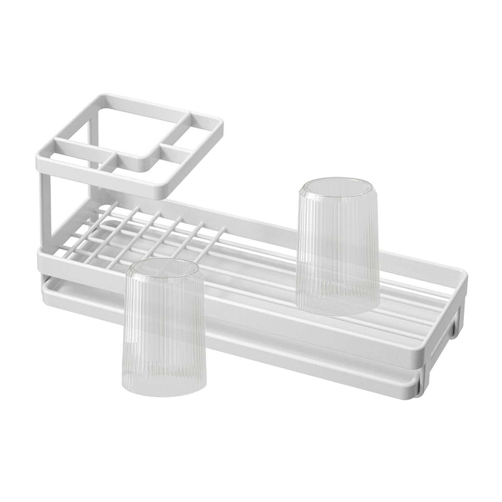 YIXANNX Toothbrush Holder Bathroom Counter Storage Is Versatile And Features Multiple Compartments Suitable For Various Bathroom Essentials Stand Rack, white with cups, 25.2x9x11.6cm