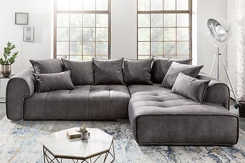 Riess Ambiente Modernes XXL Ecksofa Clan 319cm anthrazit Samt inkl. Kissen Sofa Eckcouch Nosagfederung Ottomane beidseitig aufbaubar – Bild 7