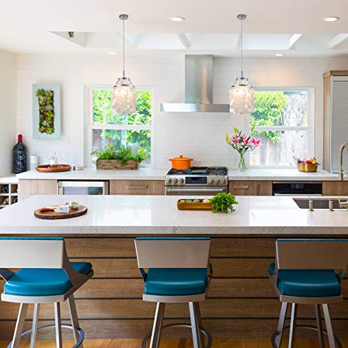 BEWAMF Modern Capiz Pendant Light Modern Beach Chandeliers Contemporary Mini Hanging Ceiling Lighting for Dining Living Room Bedroom White Kitchen Island Lighting - Image 4