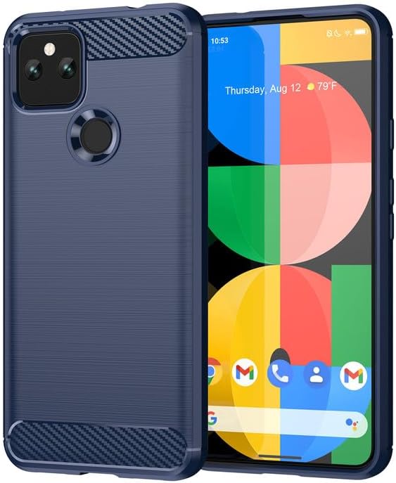 Flexible Back Case Cover for Google Pixel 5 - Blue (Carbon Fibre)