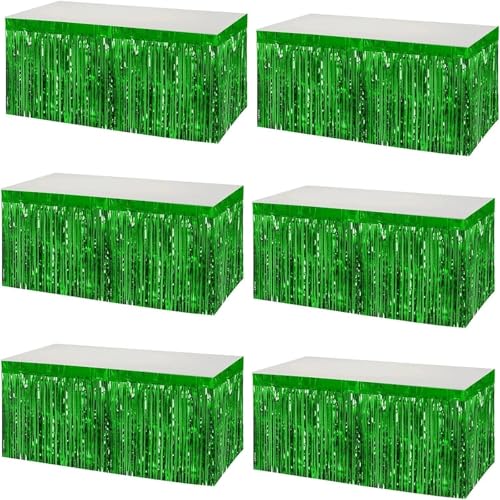 Jupe à rayures métalliques flottantes en aluminium vert, jupes de table scintillantes pour fête