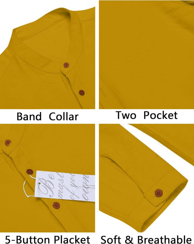 Image of Macsivo Men's Cotton Blend Henley Short Kurta with Mandarin Collar Long Sleeeve Button Closure Curved Hem Regular Fit | Kurta for Men Stylish