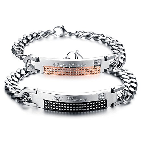 SunnyHouse Jewelry His or Hers Matching Set Couple Titanium Stainless Steel Bangle Bracelet True Love Simple Korean Style Anti-Fatigue in a Gift Box (Hers)