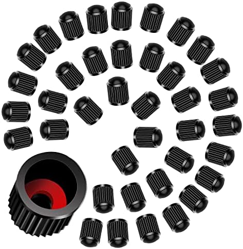 40pcs Tyre Valve Caps, Plastic Car Tyre Valve Dust Caps Universal Tire Stem Covers with Red Seal Ring, Black Wheel Dust Caps for Cars, Bikes, Trucks, Bicycle and Motorbike - Airtight Seal | Screw-On