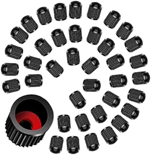 40pcs Tyre Valve Caps, Plastic Car Tyre Valve Dust Caps Universal Tire Stem Covers with Red Seal Ring, Black Wheel Dust Caps for Cars, Bikes, Trucks, Bicycle and Motorbike - Airtight Seal | Screw-On
