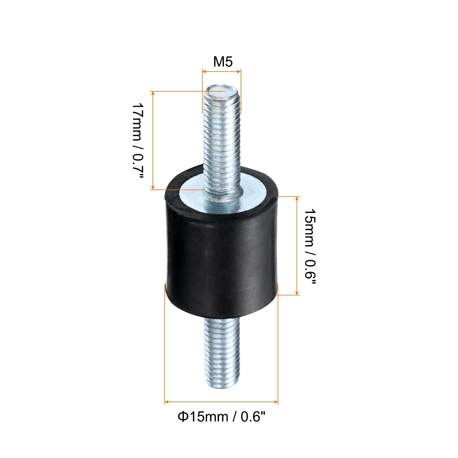 QUARKZMAN 4pcs Silent Bloc avec Goujon Mâle M5x15mm, Supports d'Isolation Caoutchouc 15x15mm, Amortisseurs Mécaniques de Vibrations et 8 Écrous M5 pour Compresseur Générateur Machine à Laver