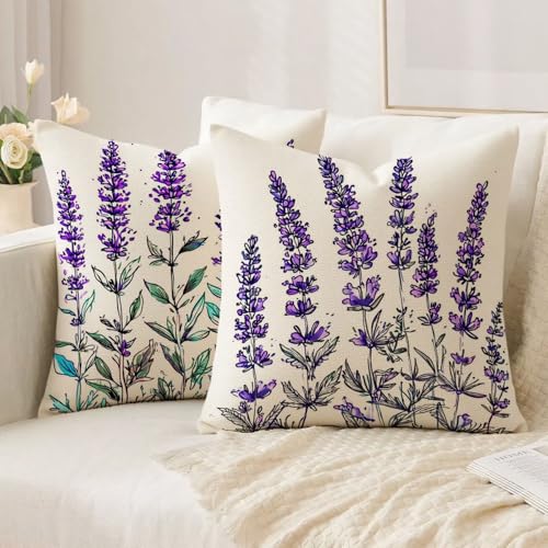 Housse coussin 65x65cm taie oreiller lin violet déperlant salon - 3