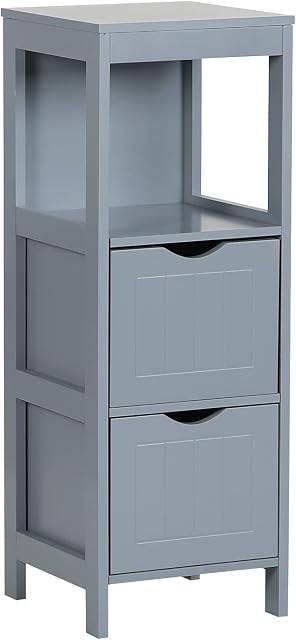 Unibos Bathroom Floor Cabinet, Storage Unit With 2 Drawer 1 Open Shelf 30x30x85cm Grey/White MDF Painted Wood Free Standing Cupboard for Bathroom Living Room Porch (Grey)