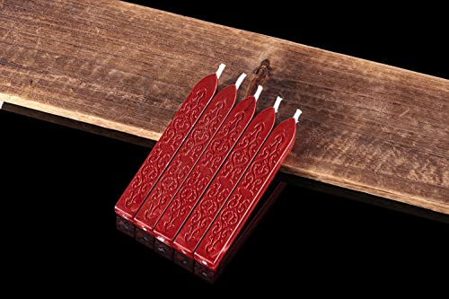 Yoption 5pc Sealing Wax Sticks - Vintage Totem Fire Manuscript Flashing Wine Red Wax Seal Sticks with Wicks