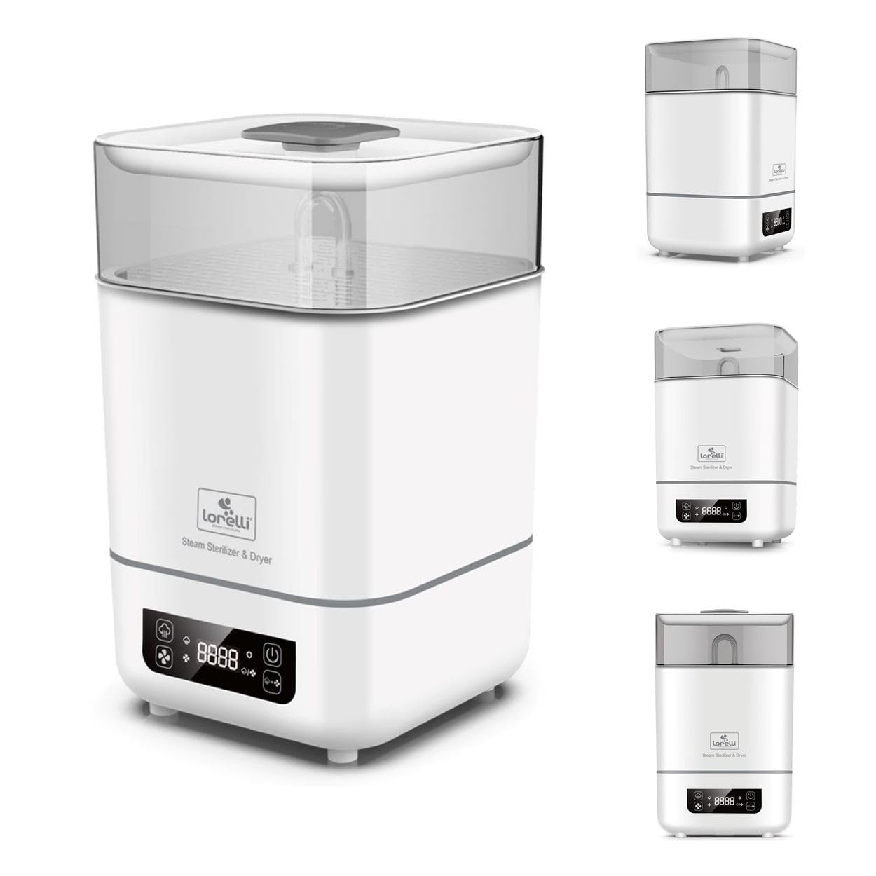 Lorelli Sterilisator und Trockner 2 in 1 Touchscreen-Display Messbecher, 2 Körbe weiß