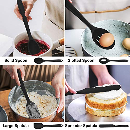 Lianyu 14 Pcs Cooking Utensils Set With Holder, Heat Resistant Silicone Kitchen Cookware Utensils Set, Kitchen Cooking Tools Includes Spatula Spoon Turner Whisk Tong, Dishwasher Safe, Black #TOP4