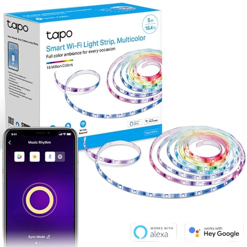 TP-Link Tapo,Tira de luz LED inteligente, 5 m, control de aplicación Wi-Fi RGB multicolor, funciona con Alexa y Google Home, adecuado para decoración de TV y cocina (Tapo L920-5)