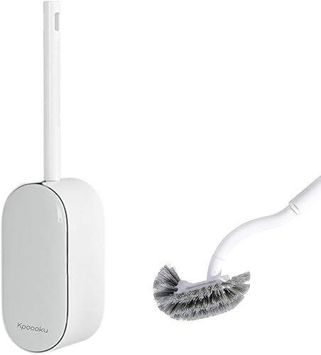 Toilet Brush and Holder - Wall Mounted Toilet Bowl Brush Set, Curved Design Angled Head Modern Toilet Brushes with Durable Bristles for Bathroom