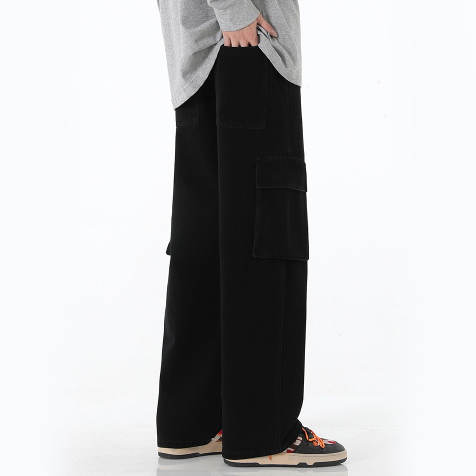 Pantalones De Trabajo Hombre Trekking, Pantalones Cargo Hombre Deporte, Vaqueros con múltiples Bolsillos a la Moda Pierna Ancha Estilo Hip Hop con Pierna Holgada Neutral pantalón de construcción