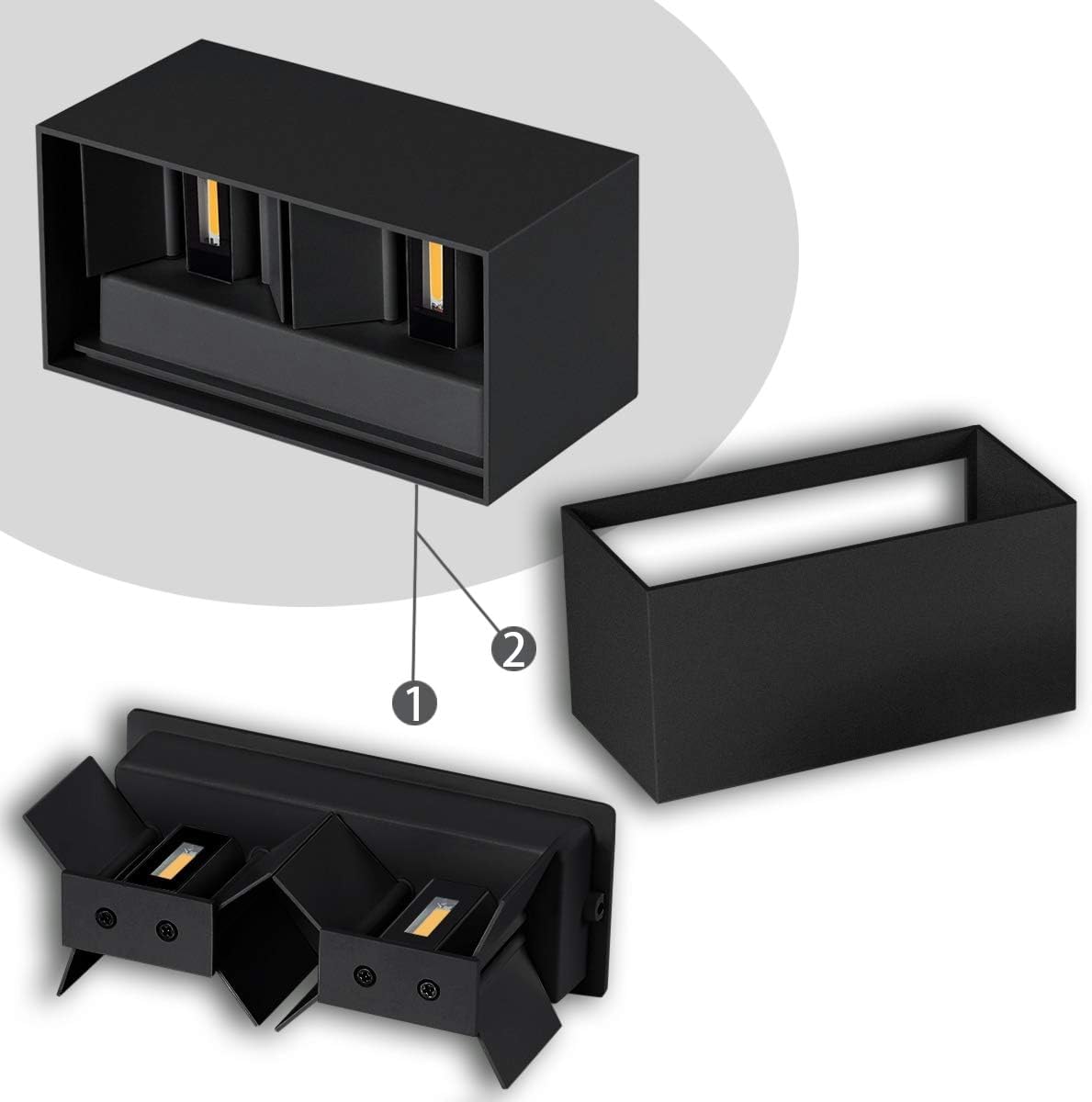 25W LED Applique da Esterno/Interno Lampada a Parete IP65 Impermeabile Moderno Alluminio Antracite 3000K Bianco Caldo Applique per Esterno Luce da Parete Angolo di Luce Regolabile, Pack of 2