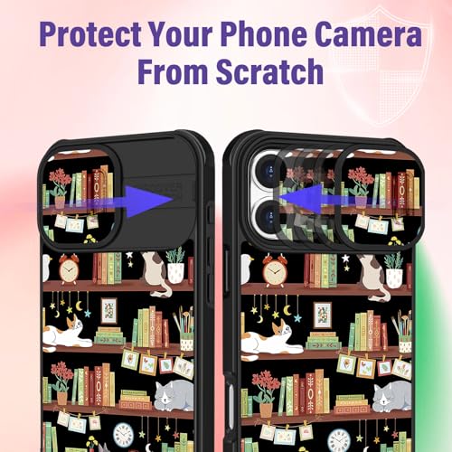 Image of Funermei for iPhone 16 Pro Max Case - Women Girls Cute Phone Cover Girly Pretty Aesthetic Cat and Books Unique Design with Camera Cover Funda for Apple for iPhone 16 Pro Max