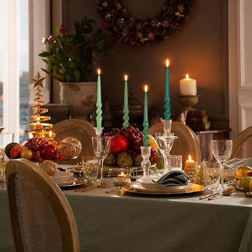 Image of Gradient Green Smokeless Candles Handmade Twisted Taper Candle 9.5 Inch Long Spiral Candlesticks Unscented Candles for Holiday Wedding Party Decor Gifts 4 Pcs