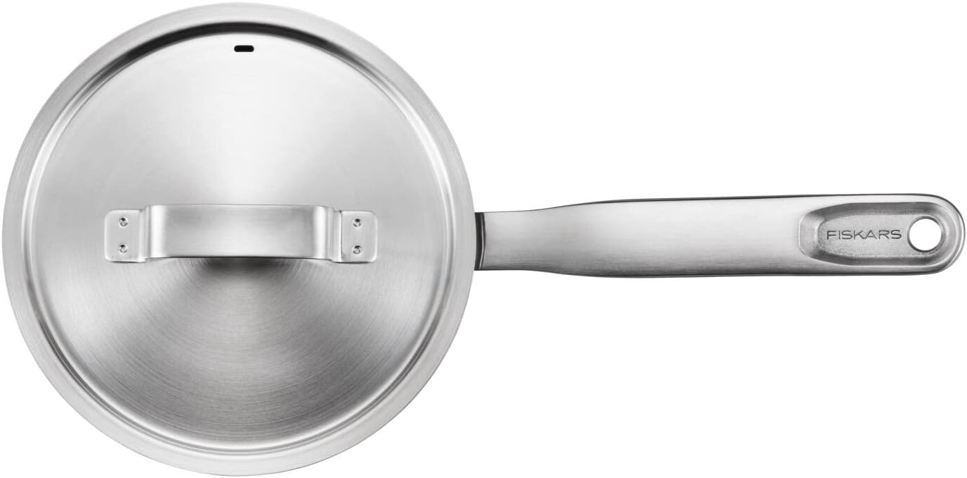Fiskars 1064750 Saucepan with Handle, 1.5 L, Uncoated Saucepan, Suitable for All Cookers, Recycled Stainless Steel, Silver, 1064750