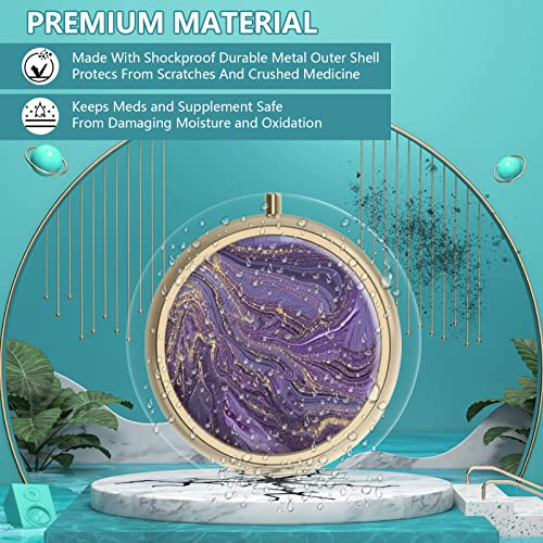 Pillendoosje Pillendoosje met Spiegel Retro Kleine Pillendoosje voor Portemonnee of Zak Bronzen Pillendoosje of Vitaminen, Visolie, Supplementen, Pillendoosje Reisgeschenken (2PCS) - Afbeelding 3