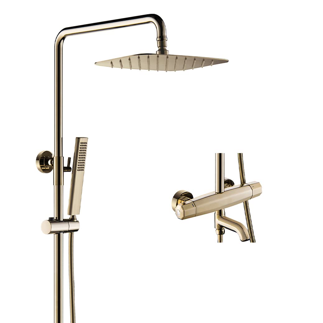 TTDY Shower Set Thermostatic Gold Three Functions Wall Mounted Brass Bathtub Diverter Mixer Bathtub Shower Faucets Set with 108 Inch Rainfall Shower Head and Handheld Shower, Luxury Shower System,B