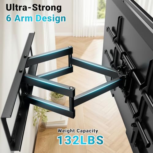 Image of BONTEC Full Motion TV Wall Mount for 37-90 Inch TVs, Heavy Duty Swivel Tilt | Hold up to 132lbs, Articulating Dual Arm Wall Mount TV Bracket, Max VESA 600x400mm, Fits 24 inch Wood Studs